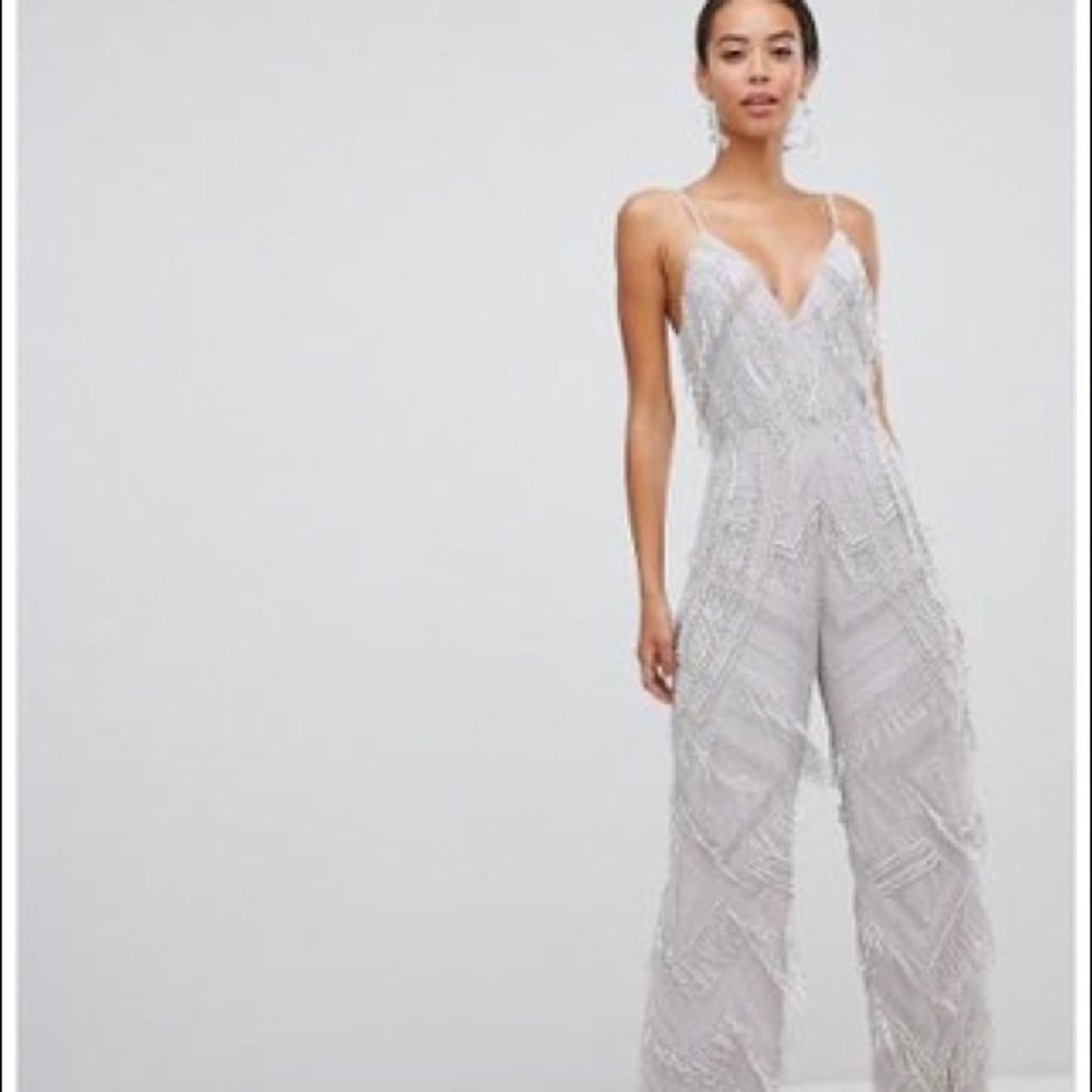 ASOS fringe & pearl embellished sequin jumpsuit